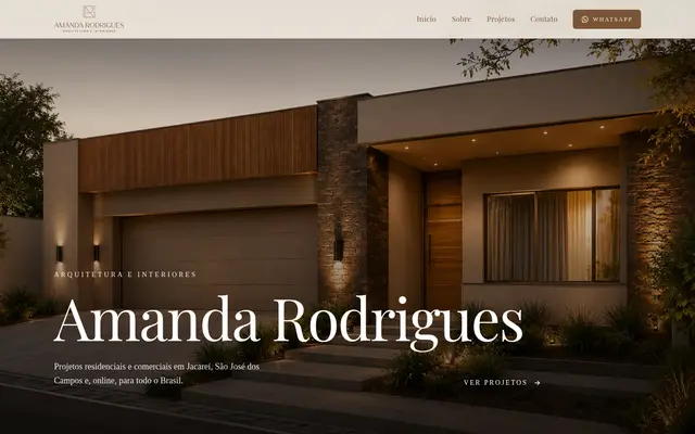 Página inicial do site Amanda Rodrigues