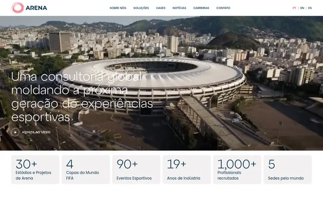 Página inicial do site Arena E+V