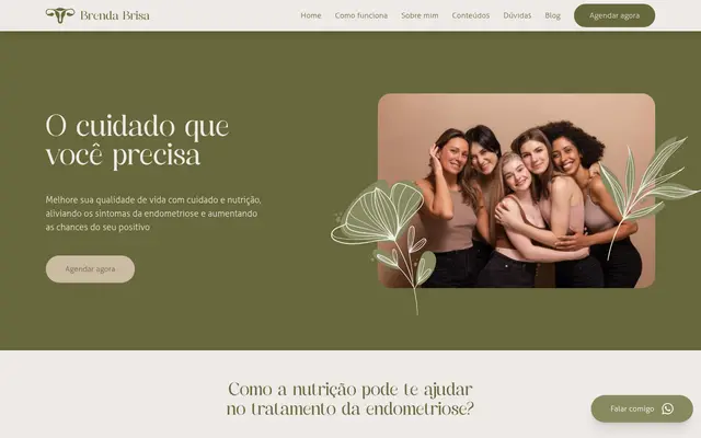 Página inicial do site Brenda Nutri